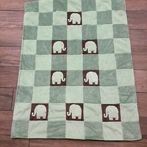 Amy Coe Limited Edition Elephant Baby Blanket Green Brown Security Lovey Vintage